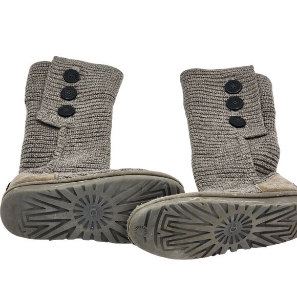 UGG Boots Womens Size 7 Classic Cardy Winter Knit Gray Mid Calf To Tall 1016555 - Picture 1 of 13